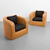 Pair of Karl Springer Custom Wicker Pullman Chairs
