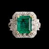 18K White Gold, Diamond & Emerald Ring