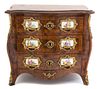 A Louis XV Style Porcelain and Gilt Metal Mounted Miniature Bombe Chest of Drawers