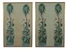 A Pair of French Painted Linen Panels 66 x 43 inches.