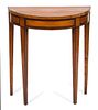 An American Hepplewhite Inlaid Birch Demilune Side Table Height 29 1/2 X width 25 3/4 x depth 12 1/2 inches.