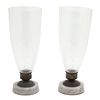 A Pair of American Etched Glass Hurricane Lamps Height 18 inches.