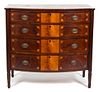A Federal Style Mahogany Inlaid Bow Front Chest of Drawers Height 41 3/4 inches x width 44 x depth 23 inches.