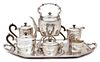 An Eight Piece Silver Plate Tea Service Length of tray 28 inches.