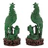 A Pair of Chinese Carved Green Hardstone Models of Phoenix Birds