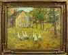 Signed, 19th C. Flock of Geese Near Farm
