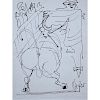 Fortunato Depero, Italian (1892 - 1960) Ink on paper "Matador And Bull" Signed lower right.
