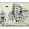 19/20th Century French School Grisaille Oil Painting On Canvas "Paris Street".