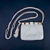 Judith Leiber Beige Leather Handbag With Cabochon Accents.