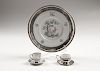 Silver-Clad Porcelain Plate and Demitasse Cups