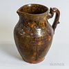Sgraffito-decorated Glazed Redware Pitcher, ht. 11 in.