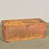 Salmon-painted Pine Six-board Chest, ht. 16, wd. 43 3/4, dp. 17 in.