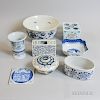 Six Williamsburg Restoration Delft Blue and White Pottery Items and Two Others.