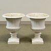Pair of White-painted Cast Iron Garden Urns, ht. 23, dia. 18 in.