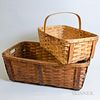 Two Large Peterborough Woven Splint Baskets, ht. to 10 1/2, wd. to 28, dp. to 19 in.