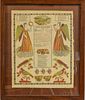 Framed Hand-colored Taufschein Print, 19th century, ht. 21 1/2, wd. 17 3/4 in.
