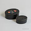 Two Small Black-painted Finger-lapped Pantry Boxes, ht. to 2 1/2, lg. to 6 in.