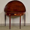 Federal Inlaid Mahogany Demilune Card Table, the legs with inlaid urns and bellflowers, ht. 28 3/4, wd. 38, dp. 18 in.