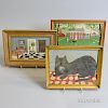 Three Framed Natalee Everett Goodman Primitive Folk Paintings, ht. to 9, wd. to 15 in.