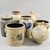 Six Cobalt-decorated Stoneware Crocks and Jugs, including an "N. Clark & Co./Lyons," a "T.F. Reppert/Greensboro PA," and one
