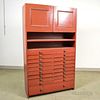 Red-painted Dental/Medical Cabinet, ht. 65, wd. 38, dp. 13 in.
