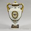 Large Armorial Porcelain Covered Urn, 20th century, ht. 16 1/4 in.