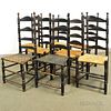 Eight Black-painted Ladder-back Side Chairs.