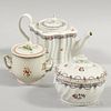 Three Export Porcelain Items, two covered sugars and a teapot, (imperfections), ht. to 6 1/2 in.