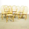 Set of Eight George Ainley Reproduction Yellow-painted Windsor Chairs, Perkinsville, Vermont, two continuous-arm and six bow-