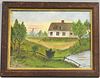 Framed Oil on Board of a Homestead, 19th/20th century, ht. 15 1/4, wd. 20 in.