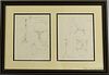 Two Framed Raoul Pene Du Bois (American, 1911-1985) Stage Design Pen and Ink Sketches, ht. 17 3/4, wd. 26 in.