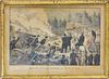 Framed Currier & Ives Engraving Battle of Coal Harbor, (imperfections), ht. 10 3/4, wd. 14 3/4 in.