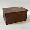 Red-painted and Carved Pine "Log Cover" Box, with geometric carvings, the interior with a note reading "1775 Ship North Star