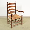 Turned Maple Ladder-back Armchair, New England, 18th century, (imperfections), ht. 42 1/2, seat ht. 15 in.