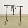 Wrought Iron Trestle-base Rack and Six Hooks and Trammels, ht. 30, wd. 30 in.