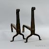 Pair of Wrought Iron Andirons, ht. 19, wd. 11, dp. 19 in.