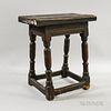 Jacobean Oak Joint Stool, England, (imperfections), ht. 21, wd. 18 3/4, dp. 11 1/2 in.