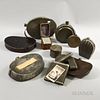 Group of Tin Cannisters and Canteens, including shell-form, a tea and sugar, and one with alphabet, ht. to 8 in.