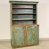 Blue-painted Pine Step-back Cupboard, 19th century, (losses), ht. 71 1/2, wd. 44 1/2, dp. 19 in.