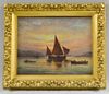 C. Myron Clark (Massachusetts, 1858-1925)  Sunset Harbor Scene. Signed and dated "C Myron Clark 1907" l.l. Oil on canvas, 13