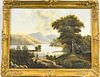 Hudson River School, 19th Century  Landscape with Boats. Unsigned. Oil on canvas, 23 1/4 x 29 1/2 in., framed. Condition: Rel