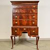 Queen Anne Walnut and Mahogany Veneer High Chest, (restoration), ht. 70 1/2, wd. 41, dp. 20 1/2 in.