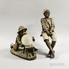Cast Metal Lamp of a Boy and a Plaster Figure of a Boy, (imperfections), ht. to 23 in.