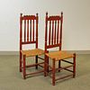 Pair of Red-painted Bannister-back Side Chairs, 18th century, ht. 43 in.