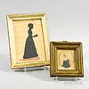 Framed Portrait Miniature of a Woman and a Full-length Cut Silhouette of a Girl, ht. to 10, wd. to 7 1/2 in.