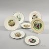 Seven Polychrome Transfer-decorated Child's Plates, (imperfections), dia. 8 in.