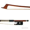 Nickel-mounted Violoncello Bow, the octagonal stick stamped F. SOLAR - MADRID, weight 82.2 grams.