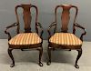Pair of Queen Anne Style Mahogany Open Armchairs