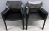 Pair of Black Leather Cassina Armchairs