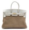 An Hermes Gris Pearl and Gris Caillou Grizzly 35cm Birkin Handbag, 14" x 10" x 7"; Handle drop: 4".